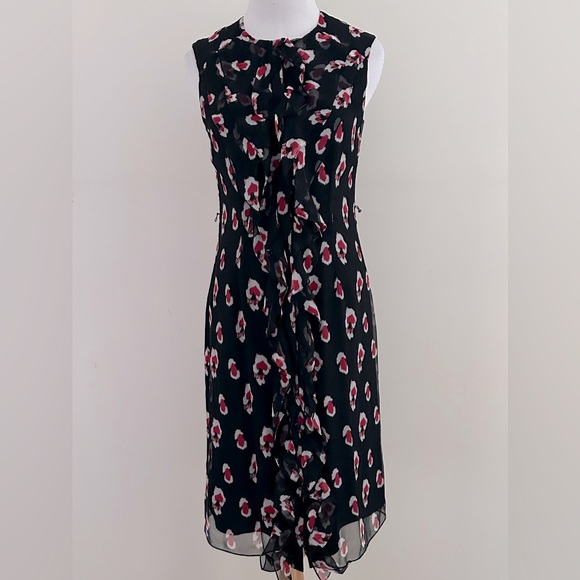 CAROLINA HERRERA || Sleeveless Ruffle Floral Silk Dress. Sz. 2 - Picture 1 of 10
